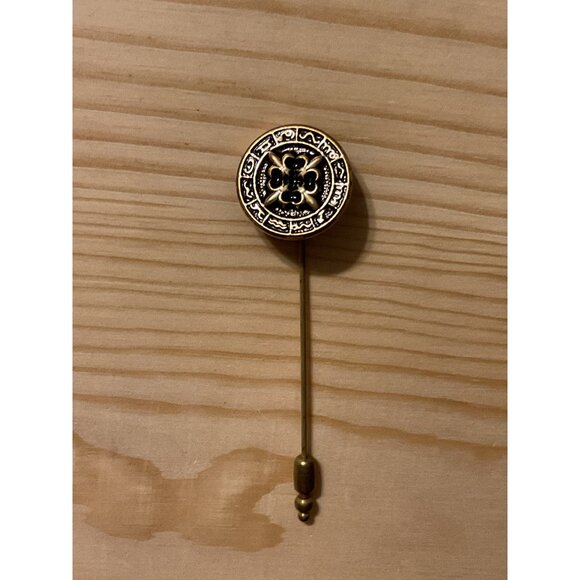 Vintage Gold & Black Floral Pattern Stick Pin - Picture 1 of 3